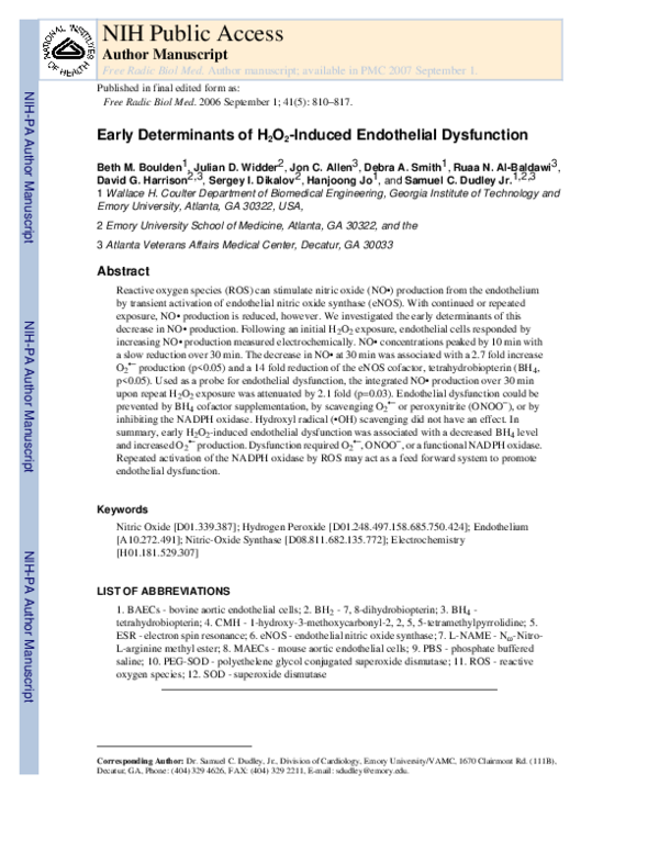 (PDF) Early determinants of H2O2-induced endothelial dysfunction