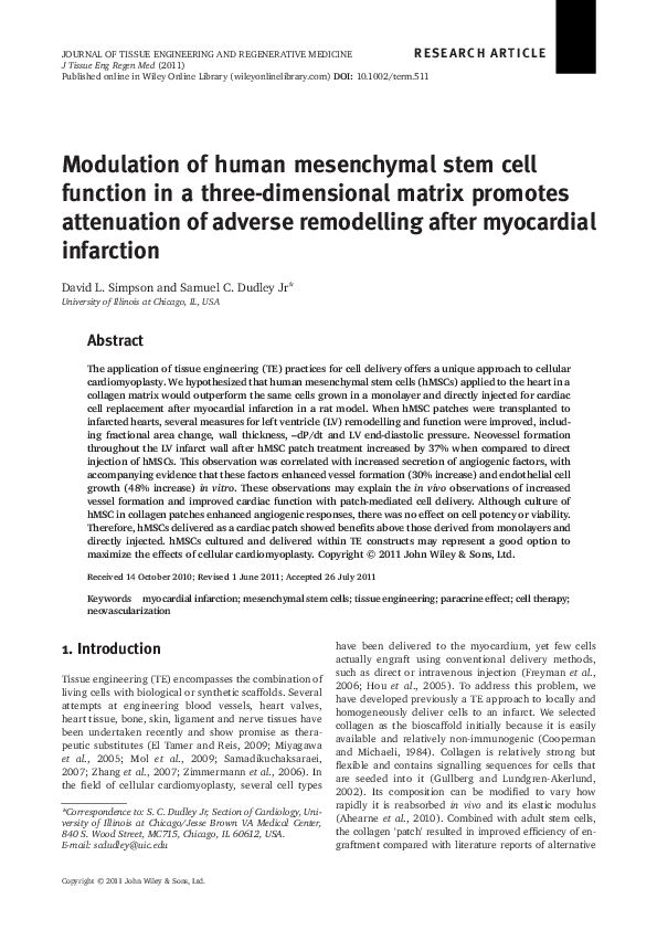 (PDF) Modulation of human mesenchymal stem cell function in a three ...