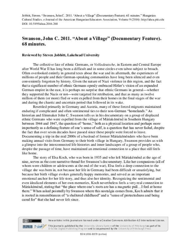 (PDF) Swanson, John C. 2011. “About a Village” (Documentary Feature ...