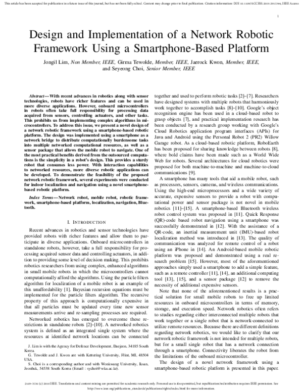 (PDF) Design and Implementation of a Network Robotic Framework Using a ...