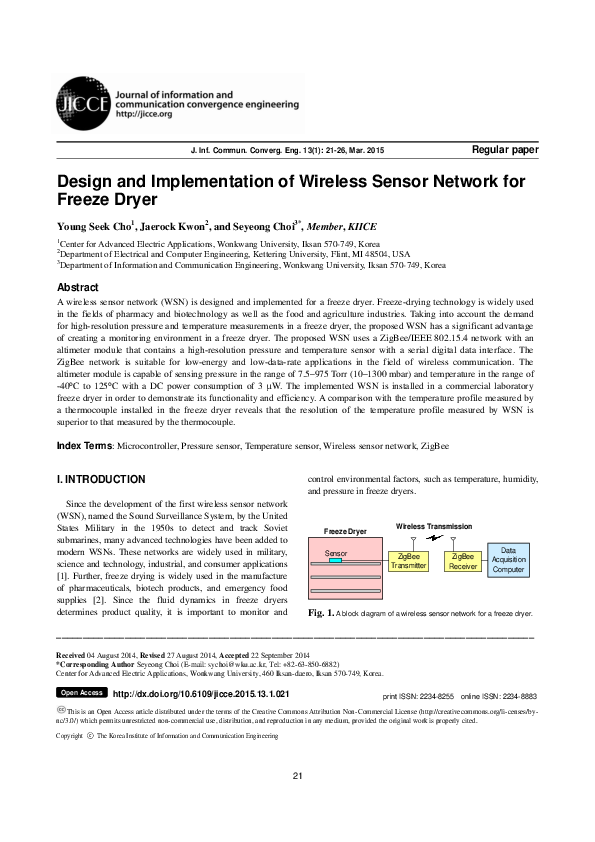 (PDF) Design and Implementation of Wireless Sensor Network for Freeze Dryer