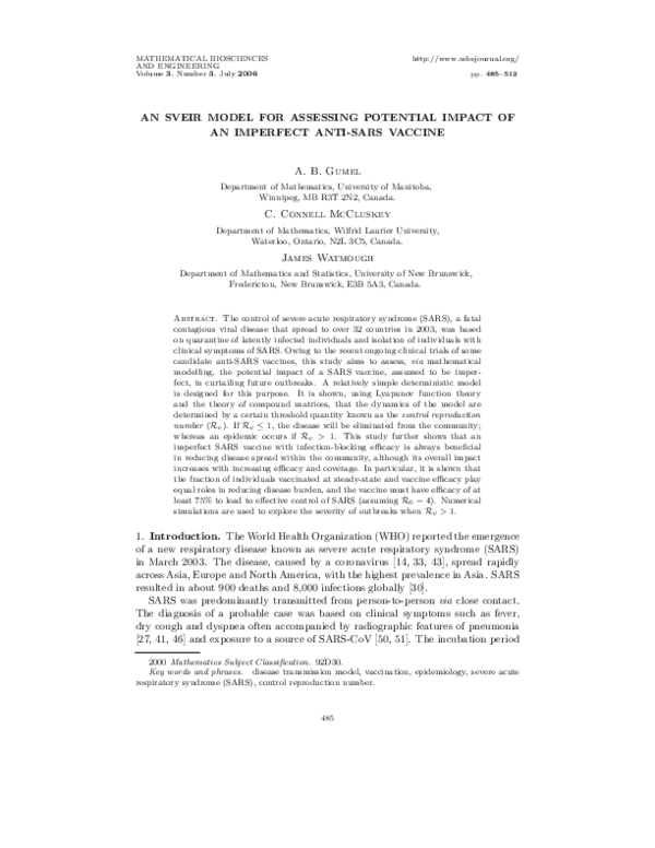 (PDF) An sveir model for assessing potential impact of an imperfect ...