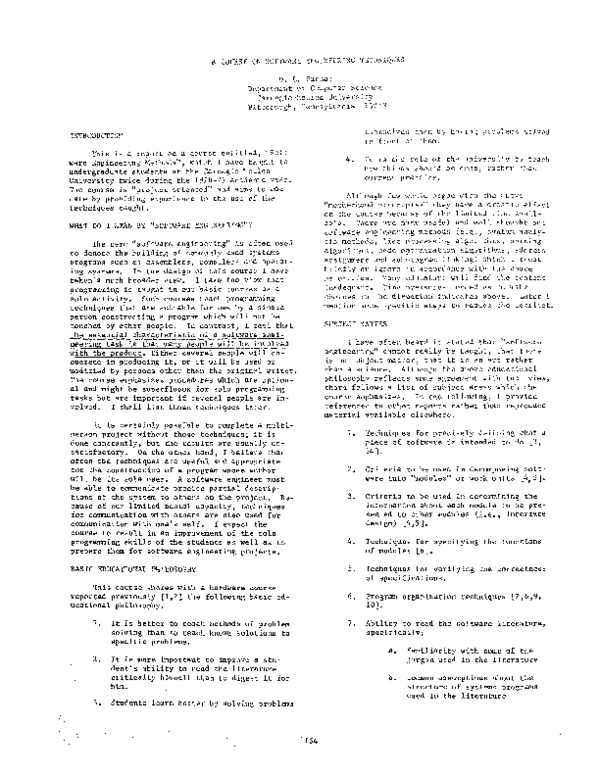 (PDF) A course on software engineering techniques