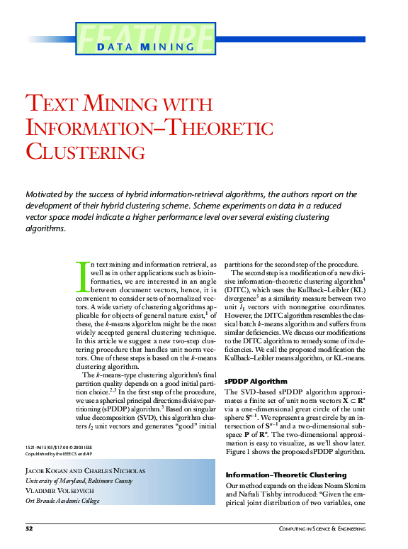 (PDF) Data Mining - Text mining with information-theoretic clustering