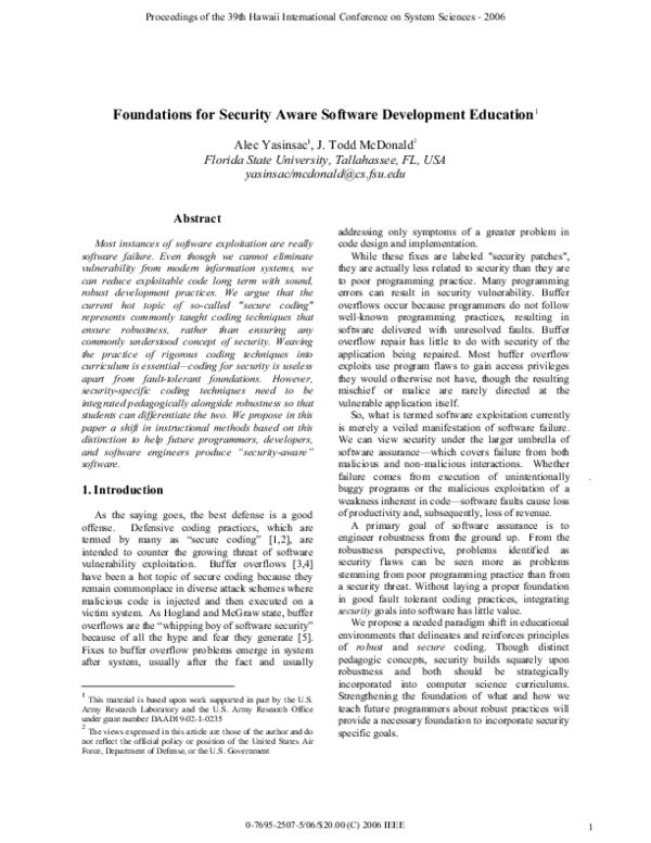 (PDF) Foundations for Security Aware Software Development Education