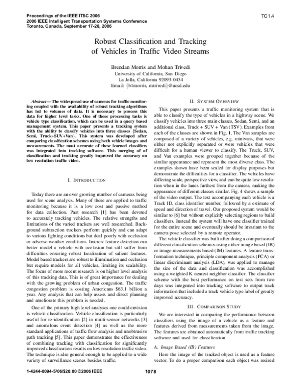 (PDF) Robust classification and tracking of vehicles in traffic video ...