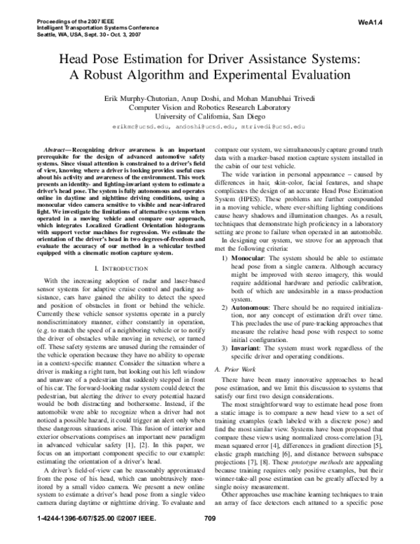 (PDF) Head Pose Estimation for Driver Assistance Systems: A Robust ...