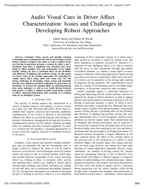 (PDF) Audio visual cues in driver affect characterization: Issues and ...