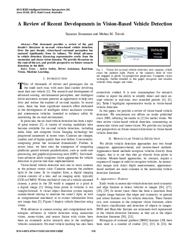 (PDF) A Review of Recent Developments in Vision-Based Vehicle Detection