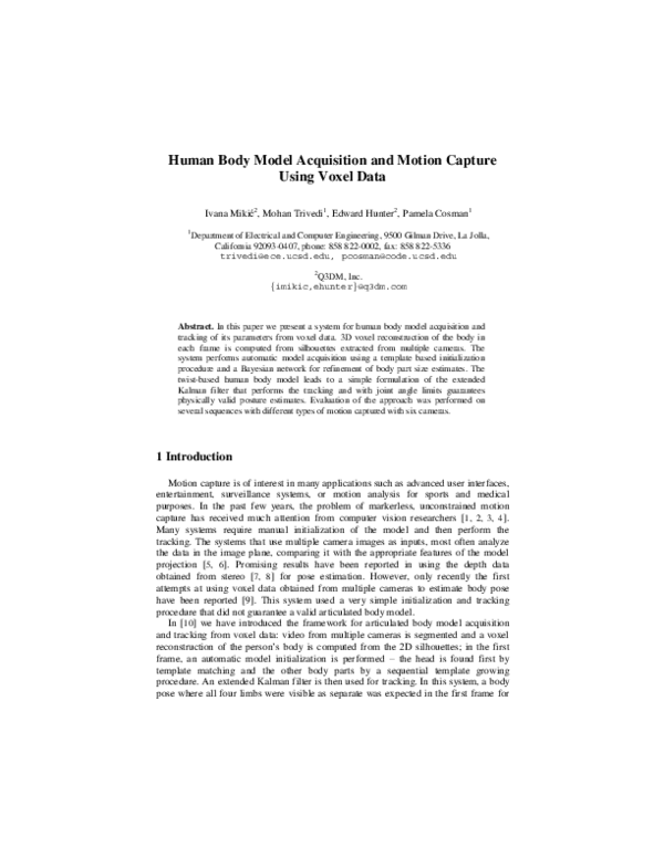 (PDF) Human Body Model Acquisition and Motion Capture Using Voxel Data
