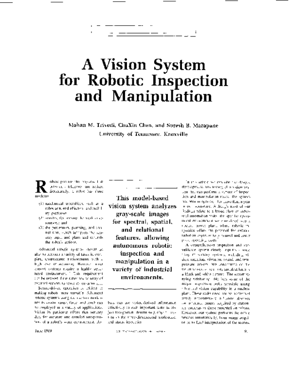(PDF) A vision system for robotic inspection and manipulation