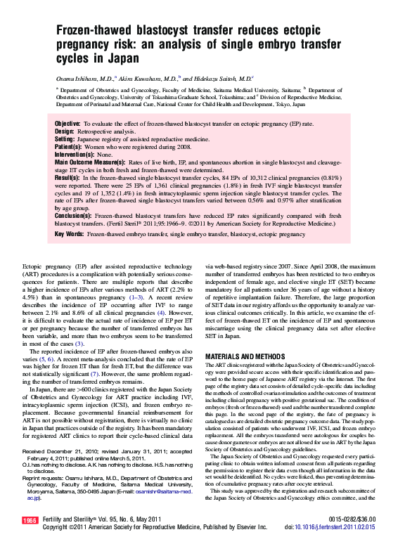 (PDF) Frozen-thawed blastocyst transfer reduces ectopic pregnancy risk ...