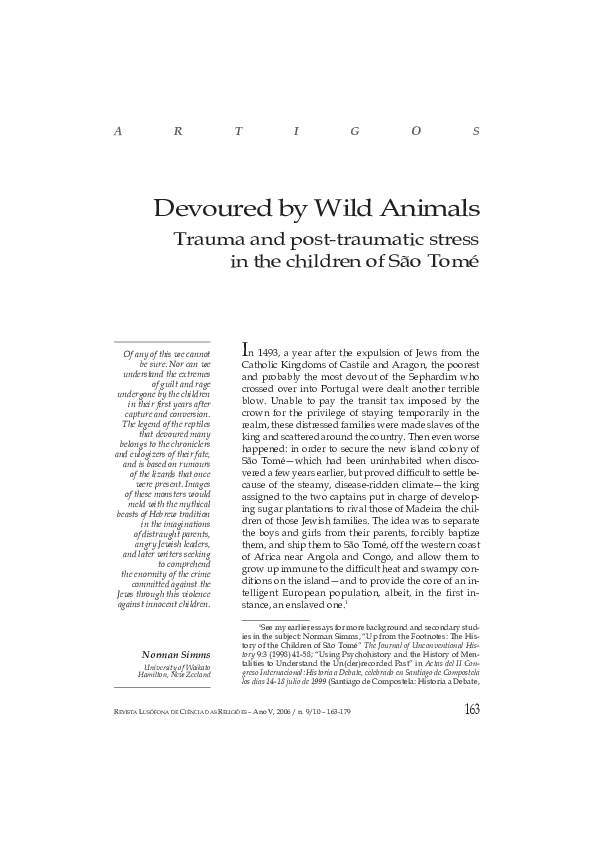 (PDF) “Devoured by wild animals”. Trauma and post-traumatic stress in ...