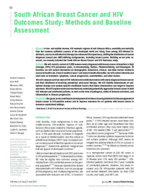 (PDF) South African Breast Cancer and HIV Outcomes Study: Methods and ...