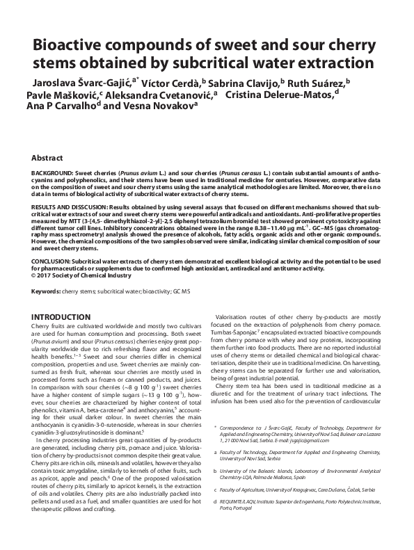 (PDF) Bioactive compounds of sweet and sour cherry stems obtained by ...