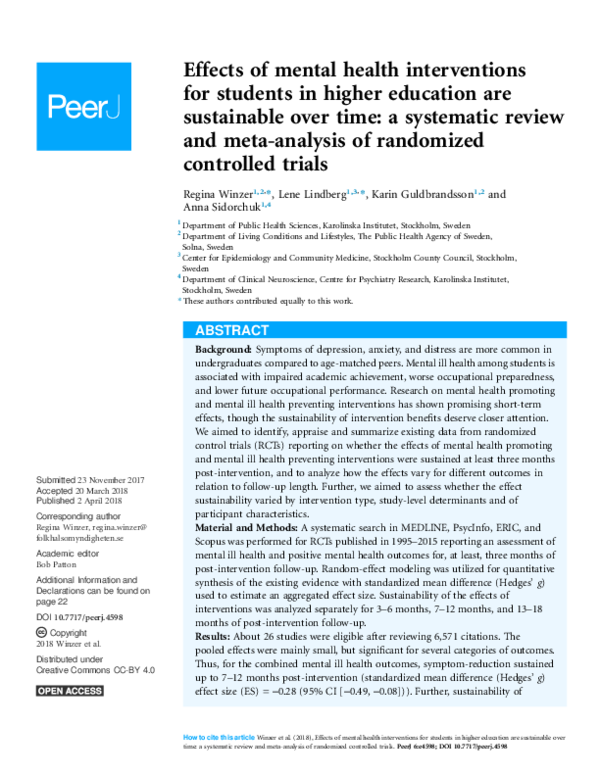 (PDF) Effects of mental health interventions for students in higher ...