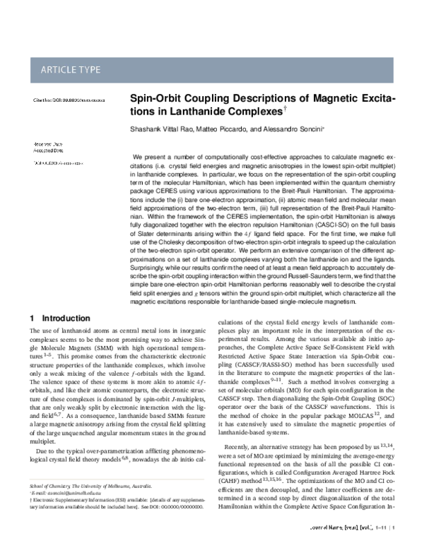 (PDF) Spin-Orbit Coupling Descriptions of Magnetic Excitations in ...