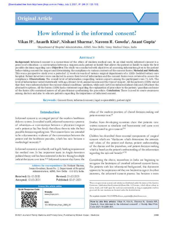 (PDF) How informed is the Informed consent?
