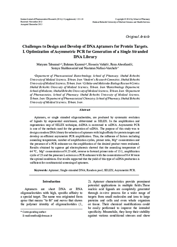 (PDF) Challenges to design and develop of DNA aptamers for protein ...