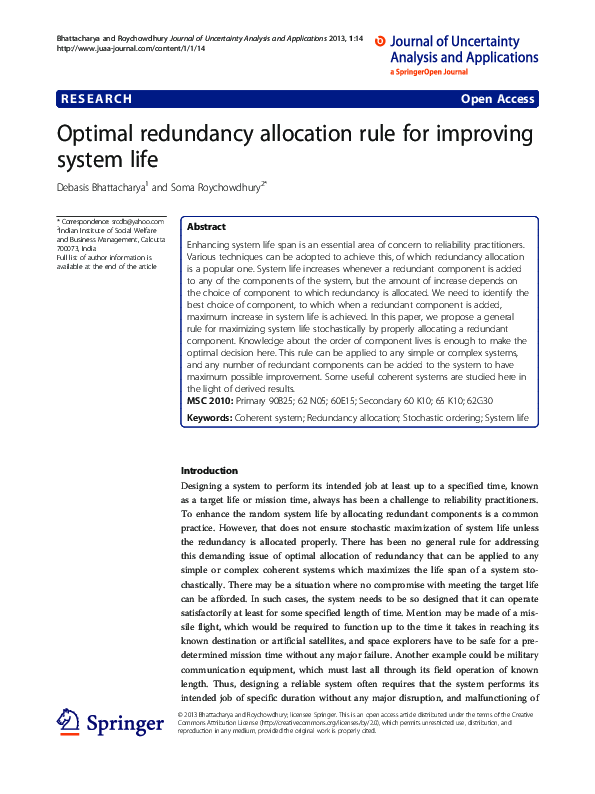 (PDF) Optimal redundancy allocation rule for improving system life