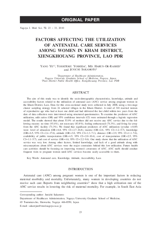 (PDF) Factors Affecting the Utilization of Antenatal Care Services ...