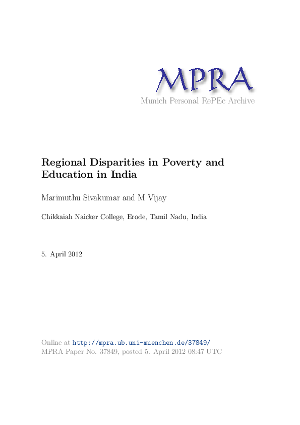 (PDF) Regional Disparities in Poverty and Education in India