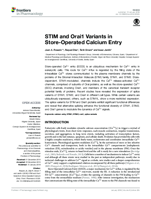 (PDF) STIM and Orai1 Variants in Store-Operated Calcium Entry