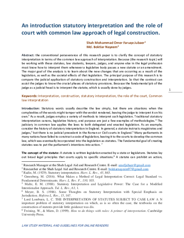 (PDF) An introduction statutory interpretation and the role of court ...