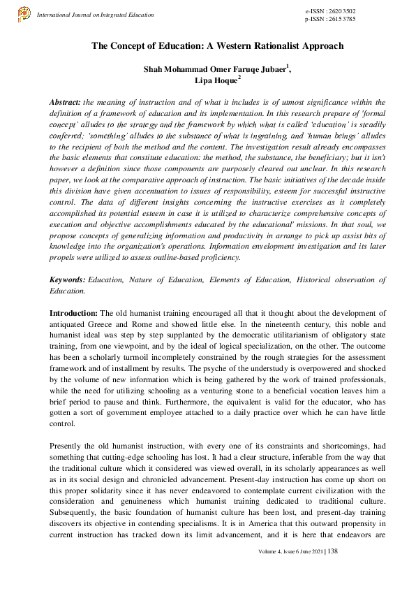 (PDF) The Concept of Education: A Western Rationalist Approach