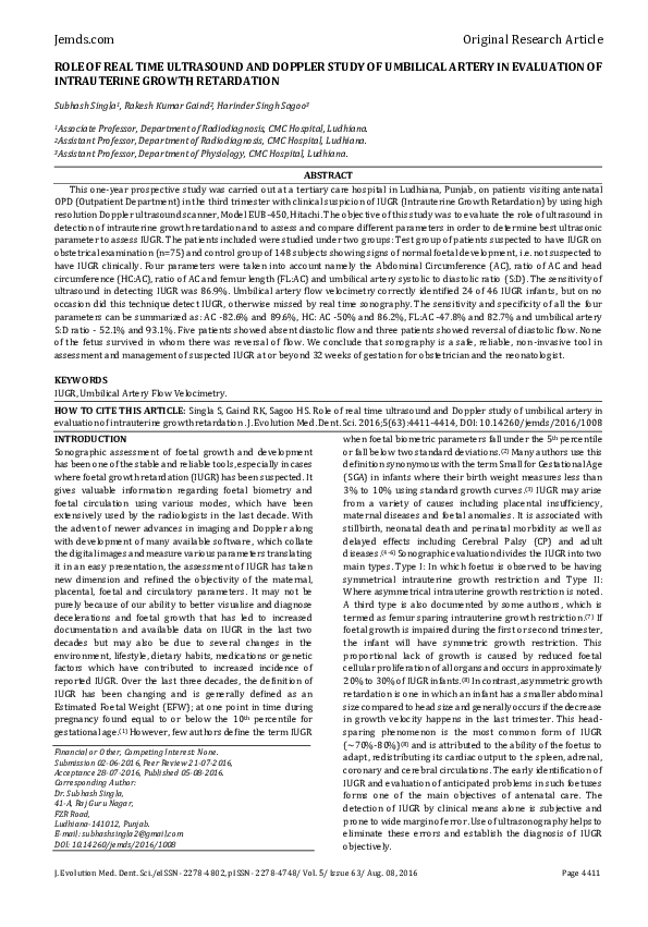 (PDF) Role of Real Time Ultrasound and Doppler Study of Umbilical ...
