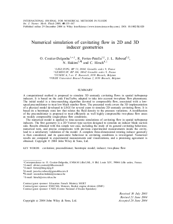 (PDF) Numerical simulation of cavitating flow in 2D and 3D inducer ...