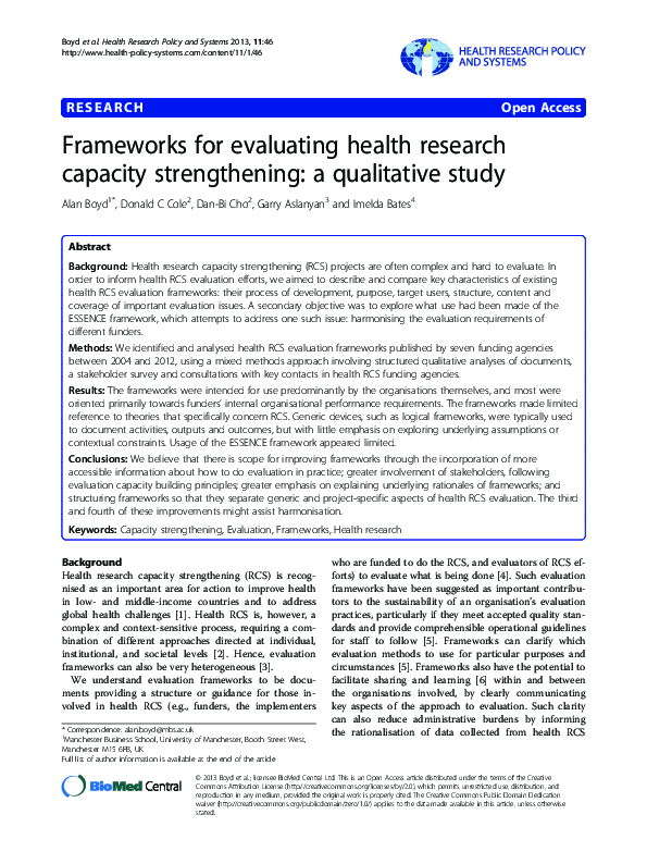 (PDF) Frameworks for evaluating health research capacity strengthening ...