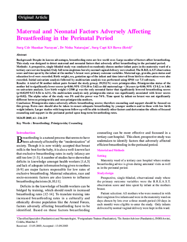 (PDF) Maternal and neonatal factors adversely affecting breastfeeding ...