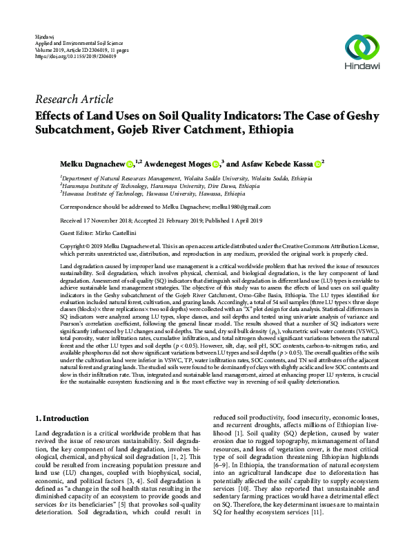 (PDF) Effects of Land Uses on Soil Quality Indicators: The Case of ...