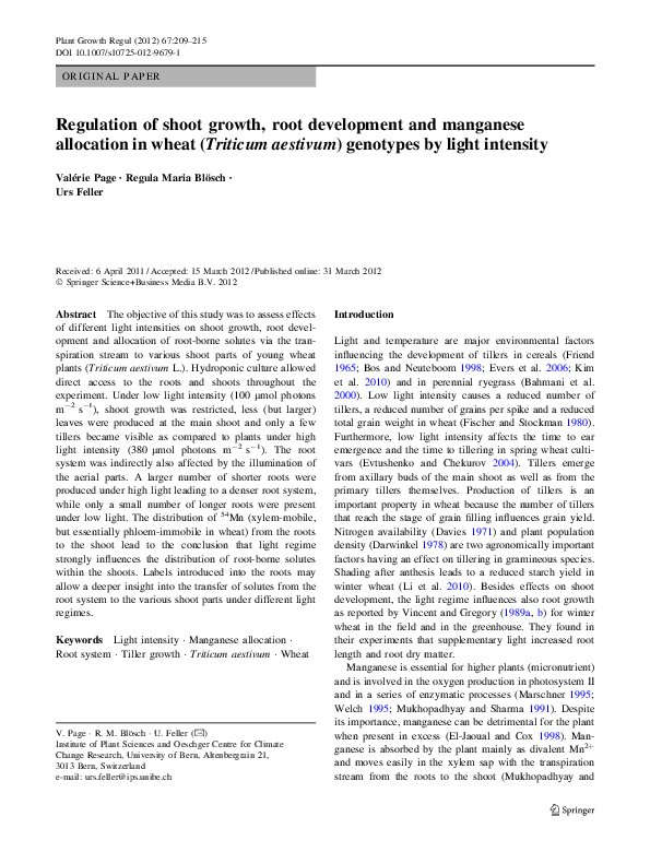 (PDF) Regulation of shoot growth, root development and manganese ...