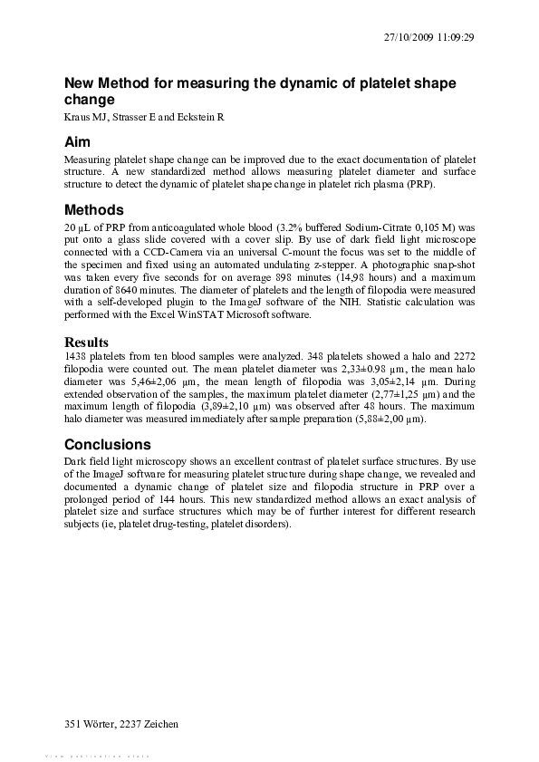 (PDF) New Method for measuring the dynamic of platelet shape change