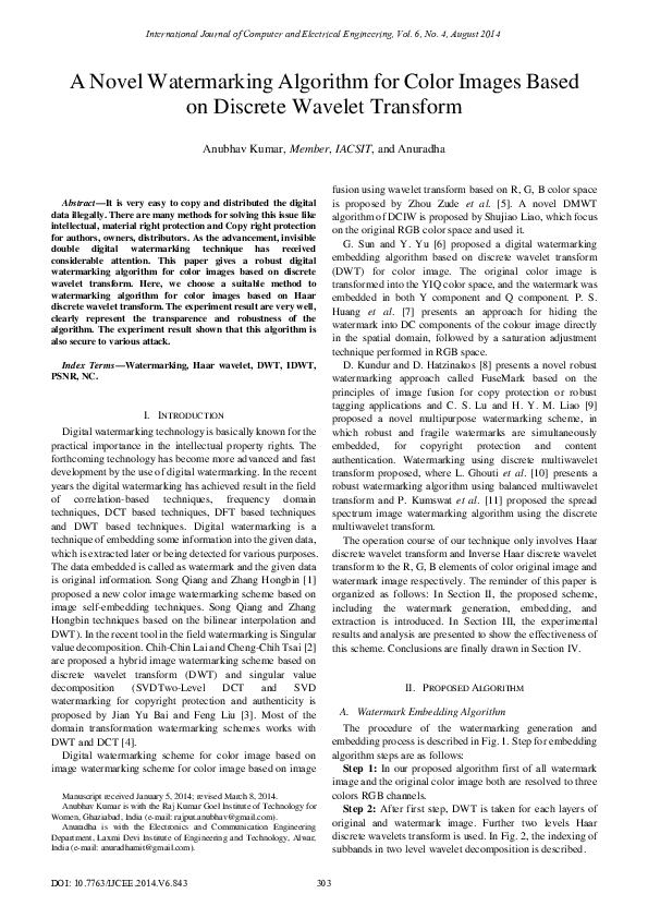 (PDF) A Novel Watermarking Algorithm for Color Images Based on Discrete ...