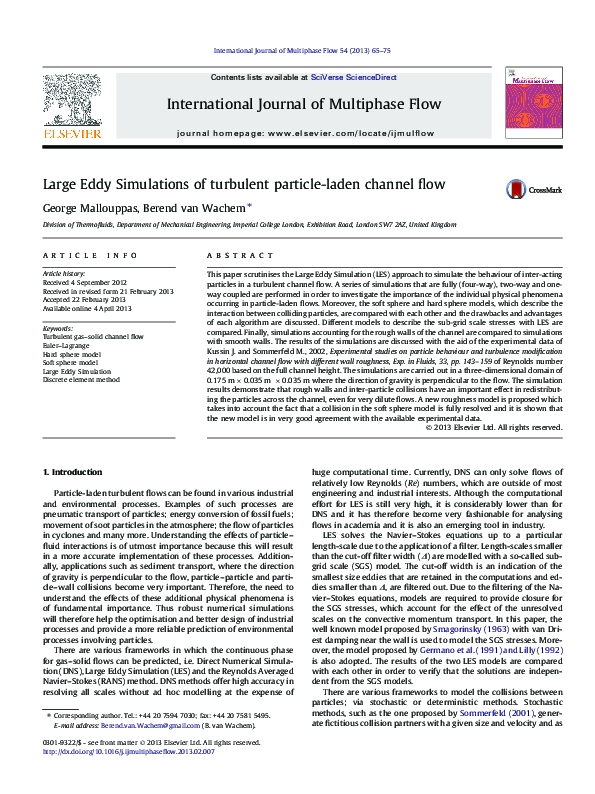 (PDF) Large Eddy Simulations of turbulent particle-laden channel flow