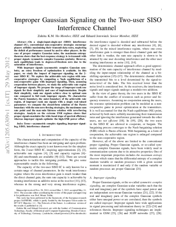 (PDF) Improper Gaussian Signaling on the Two-User SISO Interference Channel