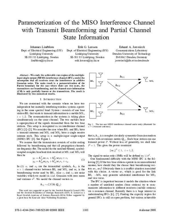 (PDF) Parameterization of the MISO interference channel with transmit ...