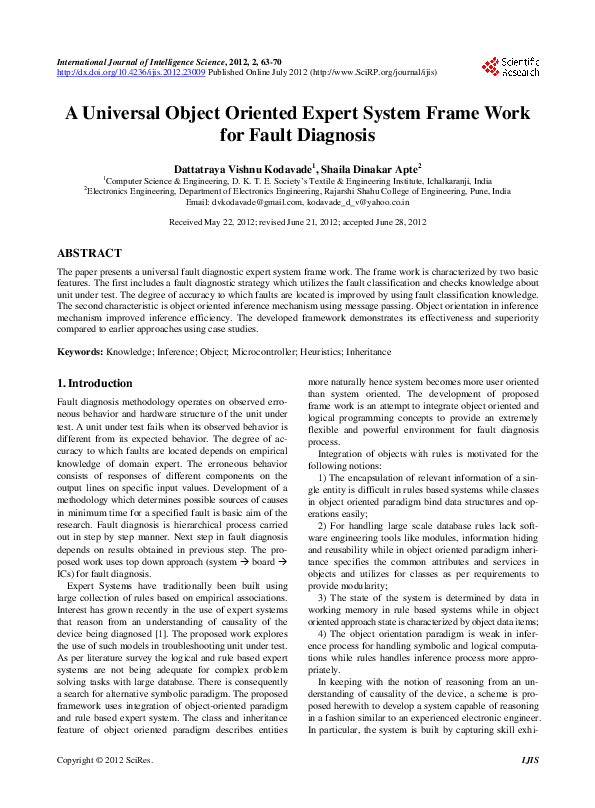(PDF) A Universal Object Oriented Expert System Frame Work for Fault ...