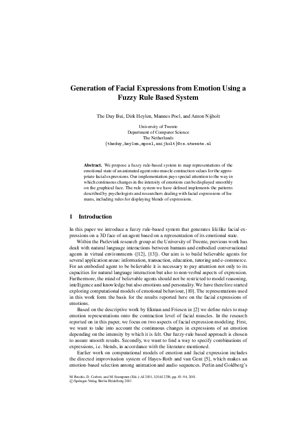 (PDF) Generation of Facial Expressions from Emotion Using a Fuzzy Rule ...