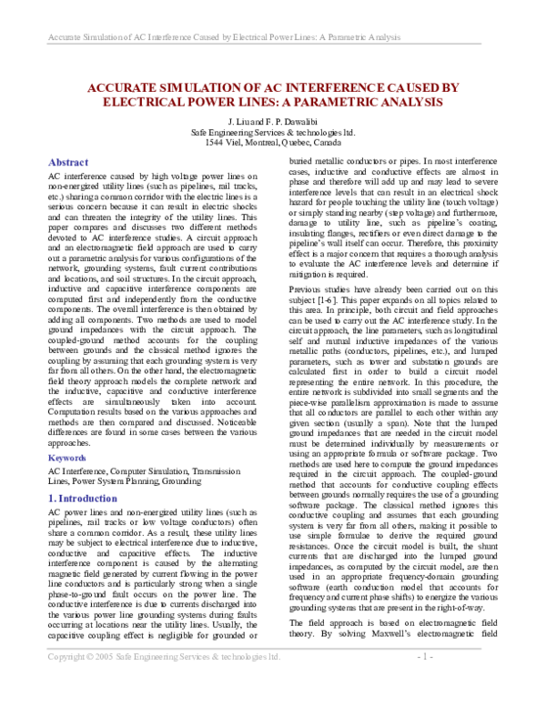 (PDF) Accurate Simulation of Ac Interference Caused by Electrical Power ...