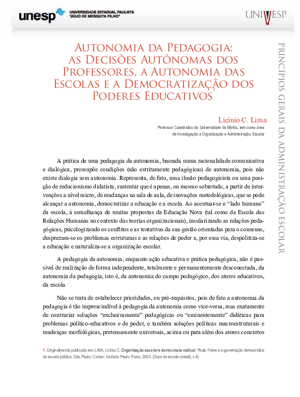 (PDF) Autonomia da pedagogia : as decisões autônomas dos professores, a ...