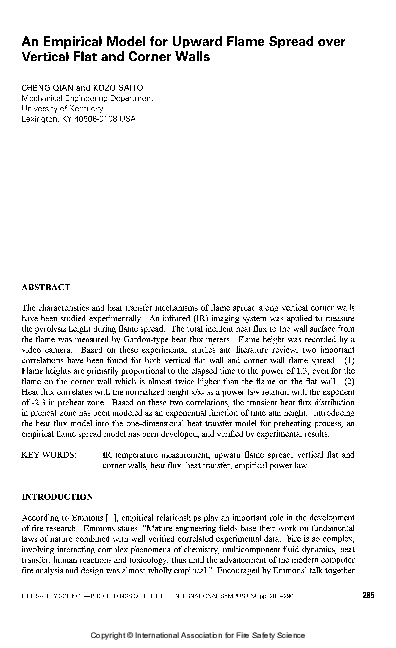 (PDF) An Empirical Model For Upward Flame Spread Over Vertical Flat And ...