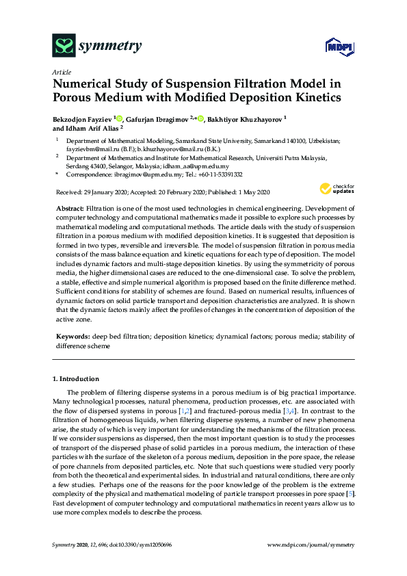(PDF) Numerical Study of Suspension Filtration Model in Porous Medium ...