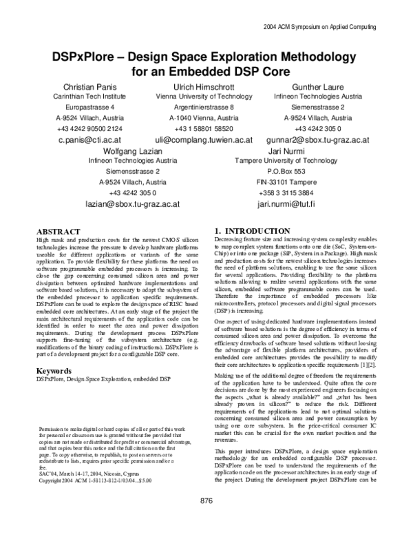 (PDF) DSPxPlore: design space exploration methodology for an embedded ...