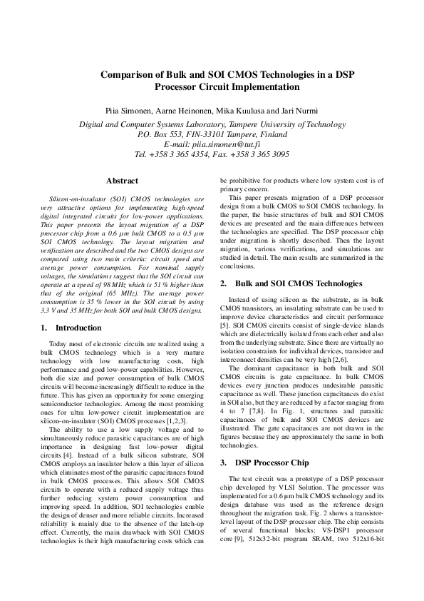 (PDF) Comparison of bulk and SOI CMOS Technologies in a DSP Processor ...