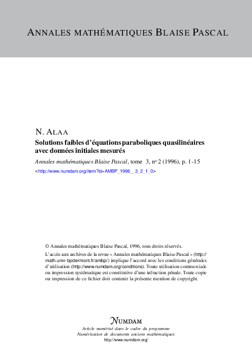 (PDF) Weak solutions of quasilinear parabolic equations with initial ...