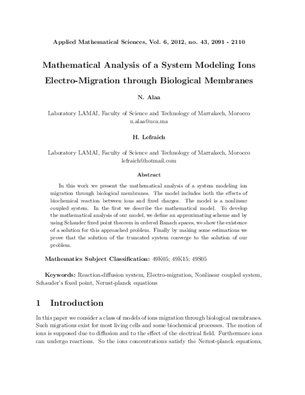 (PDF) Mathematical Analysis of a System Modeling Ions Electro-migration ...